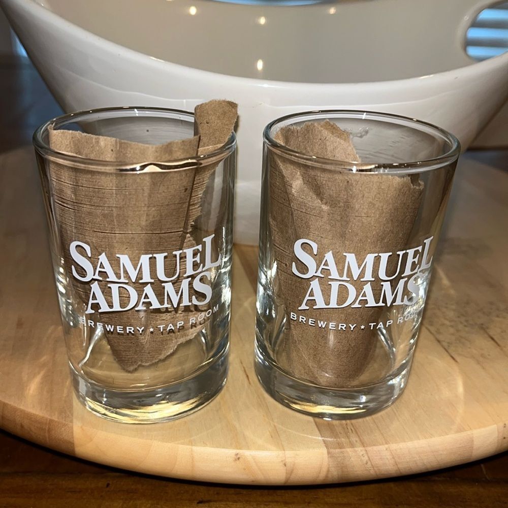 2 Small Samuel Adams Ale Lager Pilsner White Etched Flight Beer Glasses